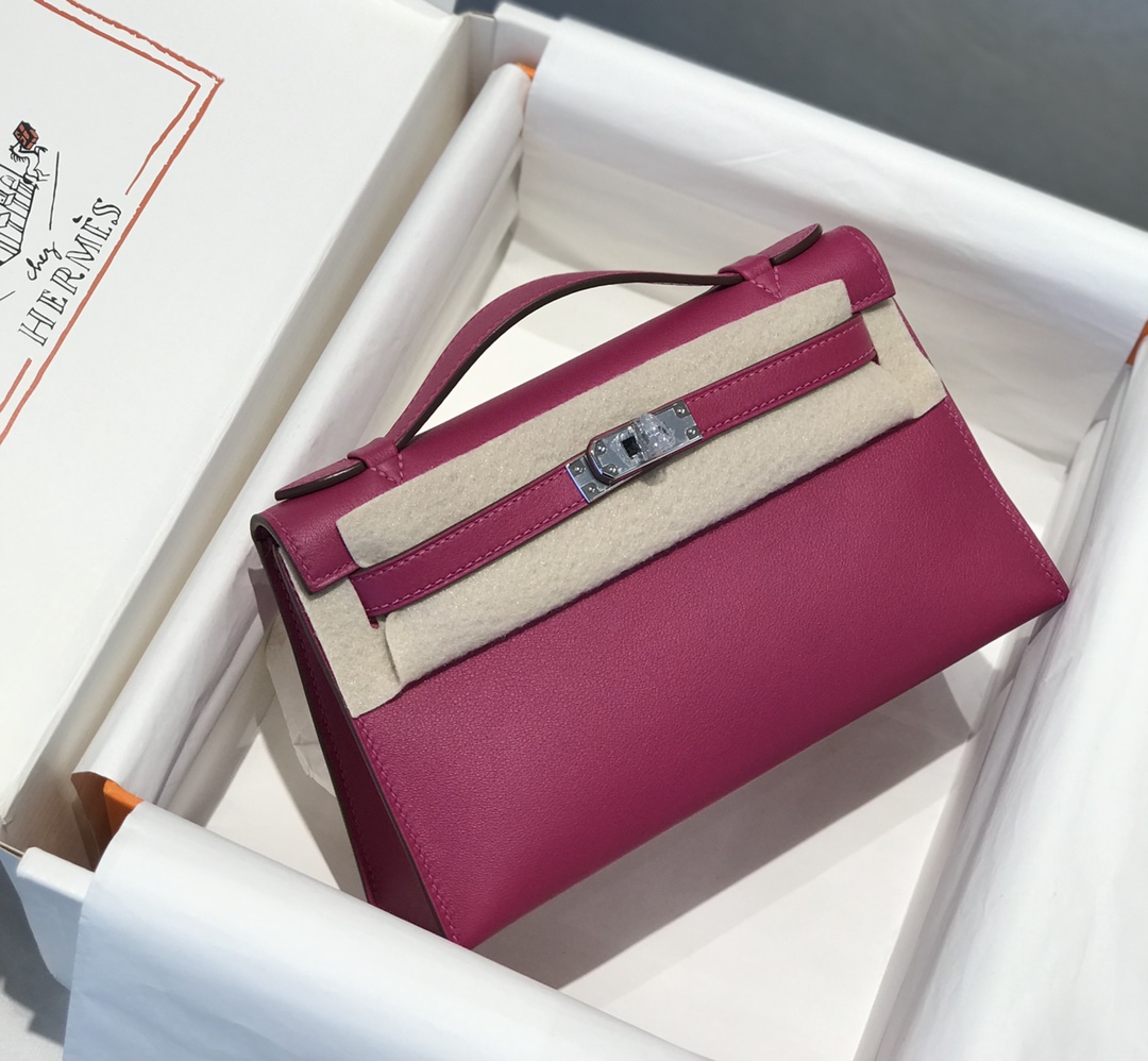 Hermes Mini Kelly Pochette 22cm Bag In Bordeaux Swift Leather